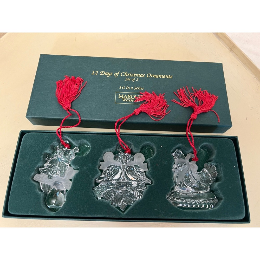 🌲🎁Marquis Waterford 1st Set Of Three 12 Days of Christmas Crystal Ornaments
